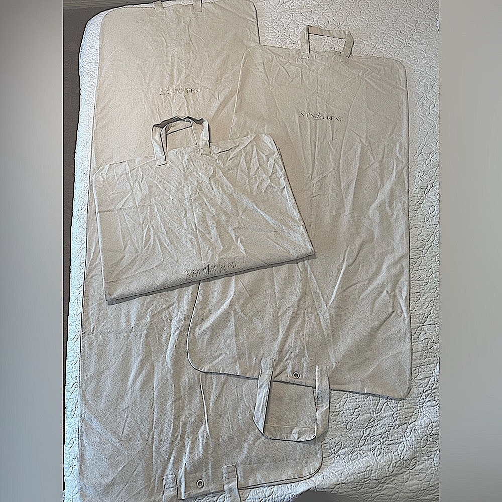 Bundle of 3 SAINT LAURENT classic embroidered Elegant Cream travel garment bags